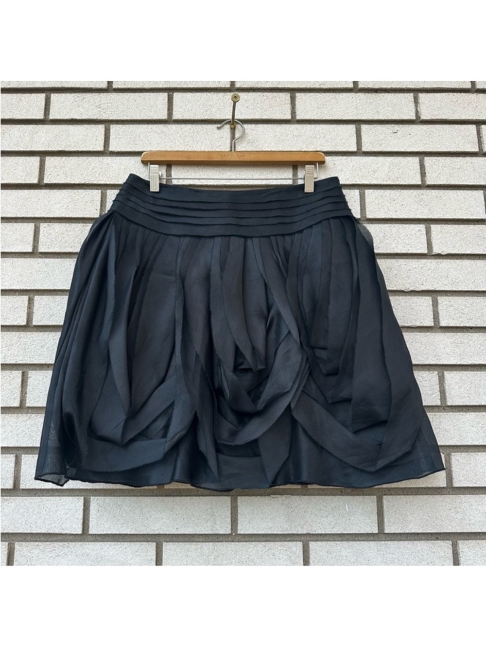 Teri Jon Black 100% Silk Textured Sculptural Mini Skirt Architectural Designer
